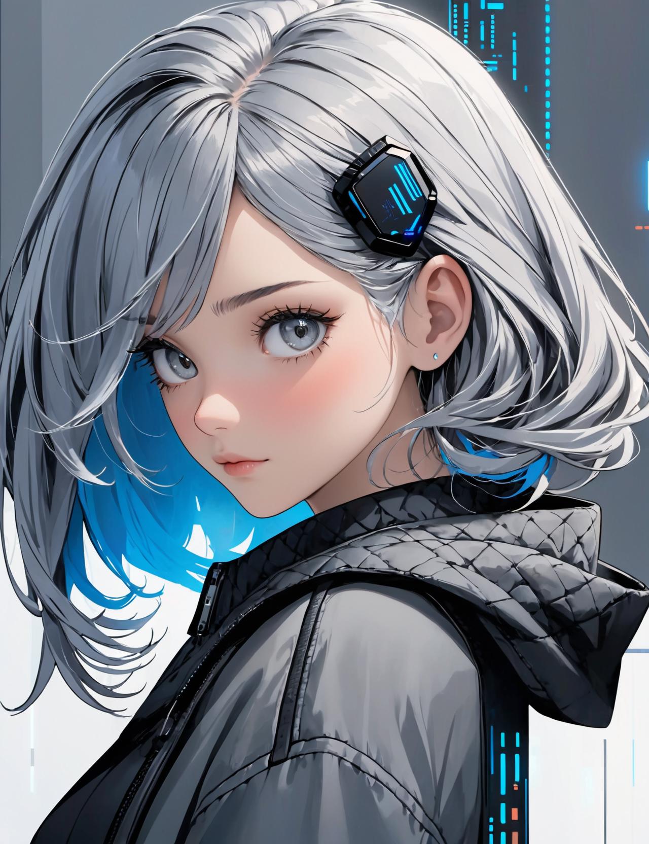 Anime girl die-cut sticker, grey blank background on Craiyon